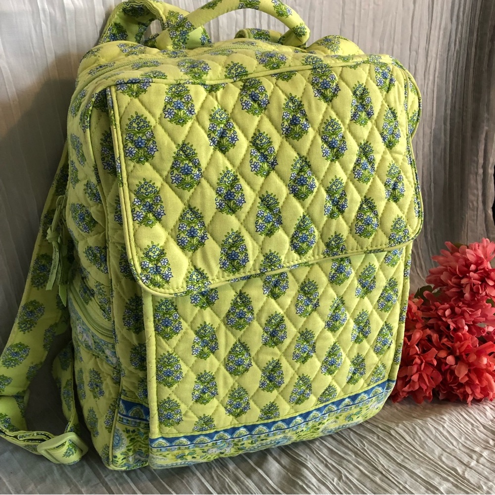 VERA BRADLEY Citrus Lime Elephant Iconic Campus backpack book bag size L…